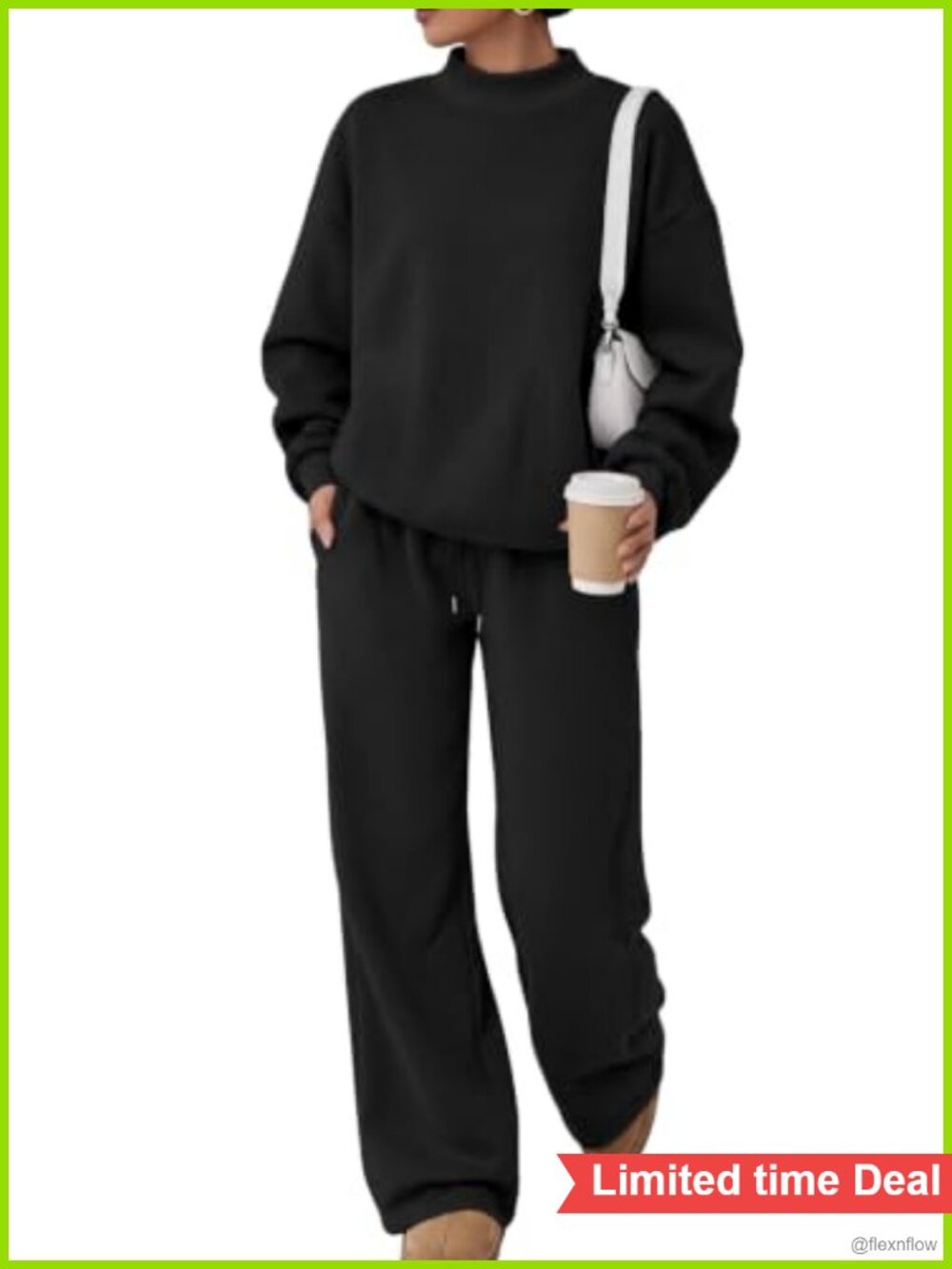 Women's 2 Piece Mock Neck Sweatsuit Set Wide Leg Sweatpants Cotton Blend